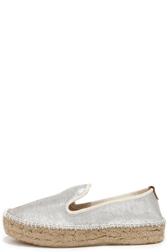silver flat espadrilles
