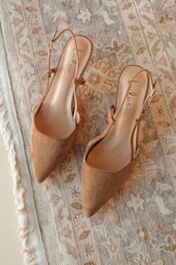 Cadey Tan Suede Pointed-Toe Slingback Pumps 1