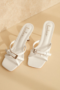 Gamma White Croc-Embossed Buckle High Heel Slide Sandals 1