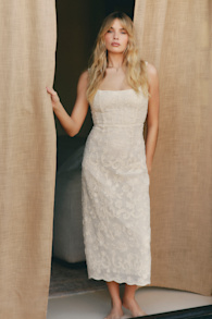 Larine Cream Abstract Floral Embroidered Midi Dress 1