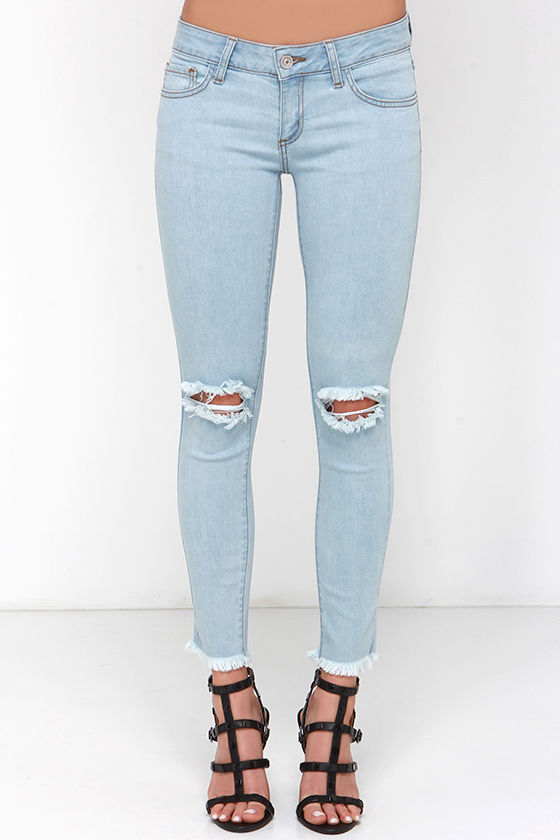 Keep on Truckin' Light Wash Distressed Ankle Skinny Jeans