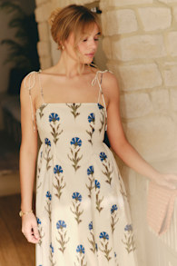 Syros Cream Floral Tie-Strap Midi Dress 1