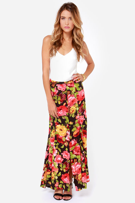Beautiful Floral Print Skirt - Black Skirt - Maxi Skirt - $46.00 - Lulus