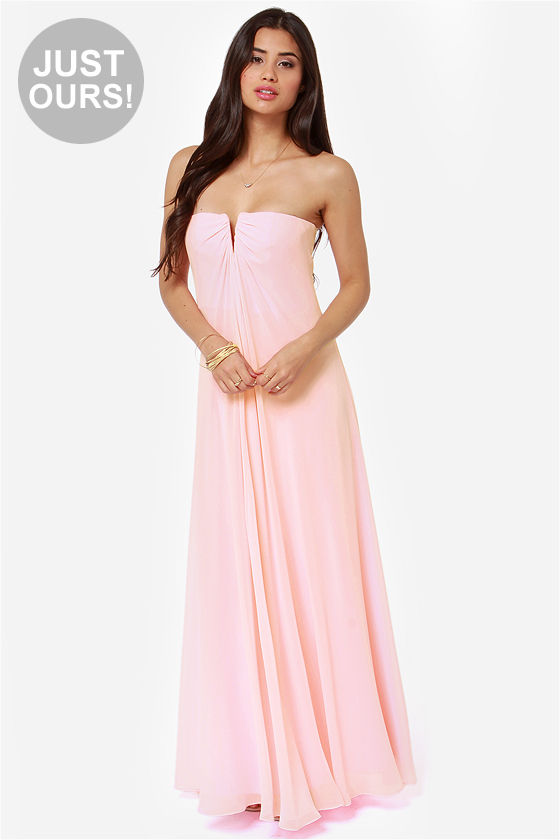 Beautiful Light Pink Dress - Bridesmaid Dress - Strapless Dress - Maxi ...