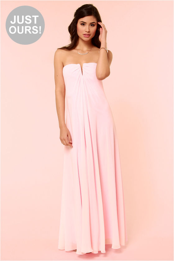LULUS Exclusive Glide and True Light Pink Strapless Maxi Dress