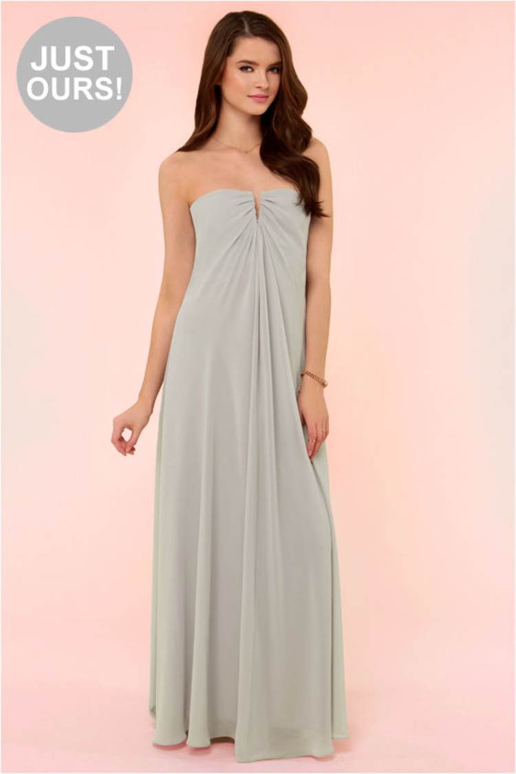 strapless grey bridesmaid dresses Strapless Tie Front Light Grey Long Bridesmaid Dress – FancyVestido main image 1