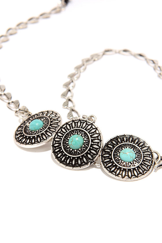 Cool Silver Headband - Turquoise Headband - Medallion Headband - $14.00