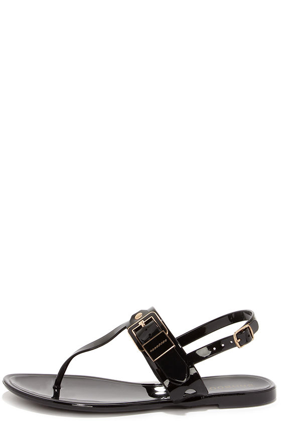 black jelly thong sandals