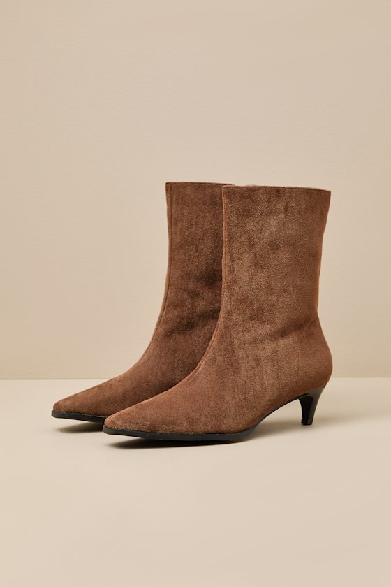 Carla Mocha Mousse Suede Kitten Heel Mid-Calf Booties 2