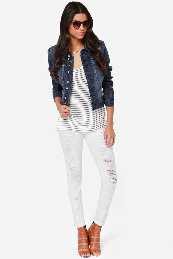 black and white split denim jacket