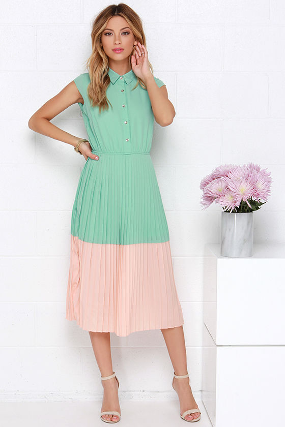 Peach and mint green dress outlet