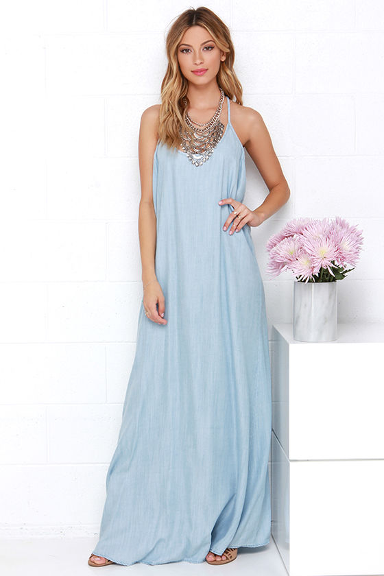 Chambray Maxi Dress - Blue Maxi Dress - $64.00 - Lulus