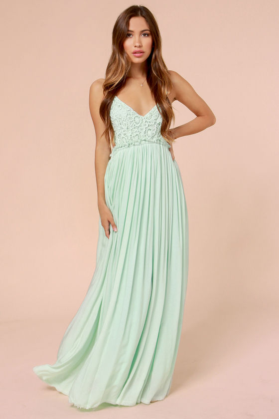 Blooming Prairie Crocheted Mint Maxi Dress