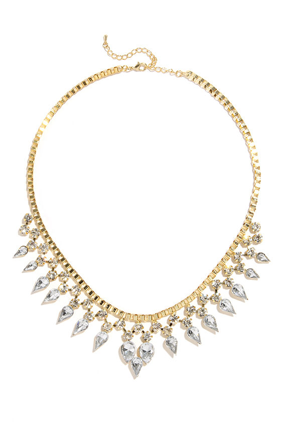 Lovely Gold Necklace - Rhinestone Necklace - Statement Necklace - $15.00