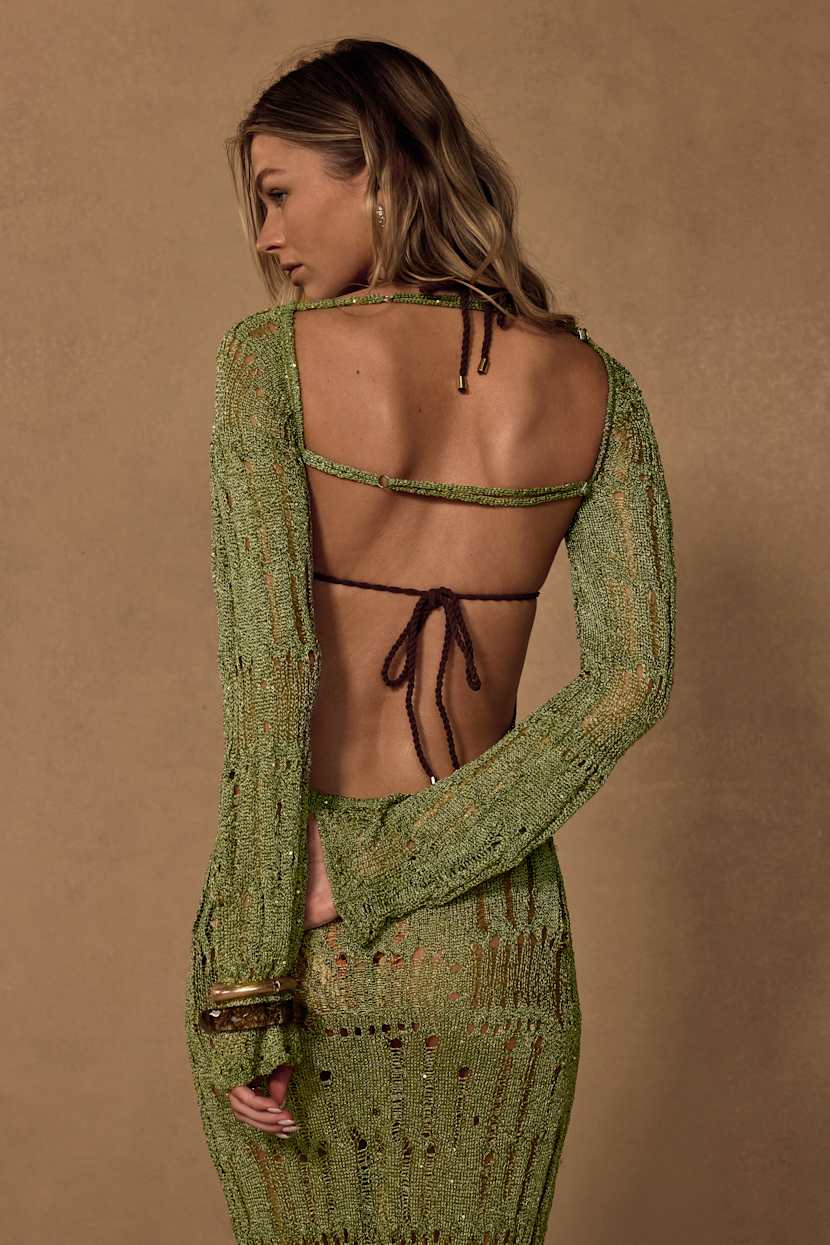sachin and babi light blue dress Green Sheer Crochet Cover-Up - Backless Swim Cover-Up - Cover-Up