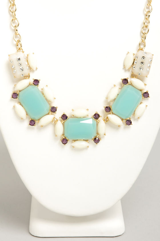 Beautiful Mint Necklace Rhinestone Necklace Statement Necklace 19.00