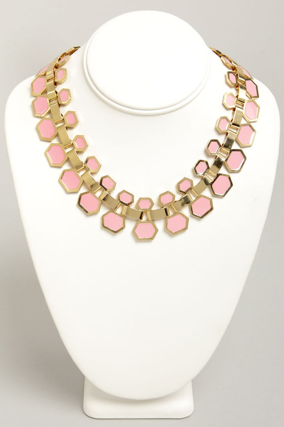 Pink Necklace Gold Necklace Collar Necklace 18.00 Lulus