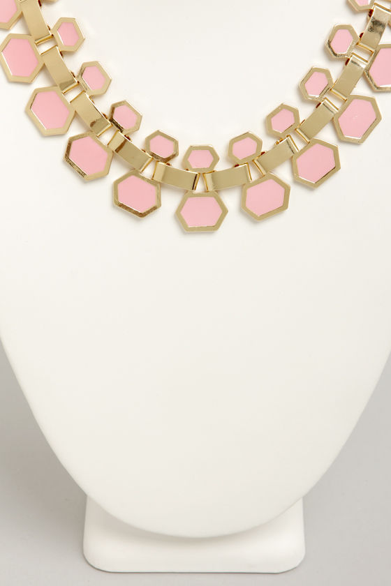 Pink Necklace Gold Necklace Collar Necklace 18.00