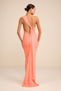 Cressida Peach Slinky Knit One-Shoulder Mermaid Maxi Dress 5