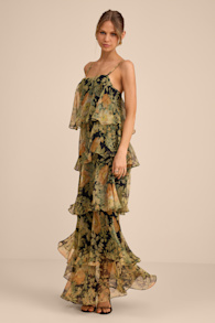 Malaia Black Multi Floral Tiered Maxi Dress 6