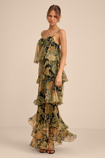 Malaia Black Multi Floral Tiered Maxi Dress 6