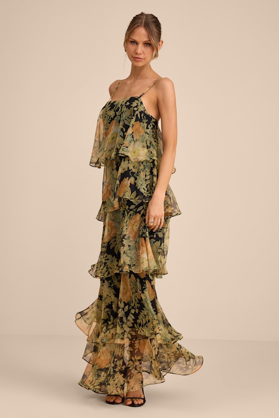 Malaia Black Multi Floral Tiered Maxi Dress 6