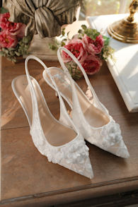 SB-Dian Ivory 3D Floral Pointed-Toe Slingback Pumps 1