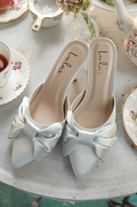 Lyle Light Blue Satin Pointed-Toe Mules 1