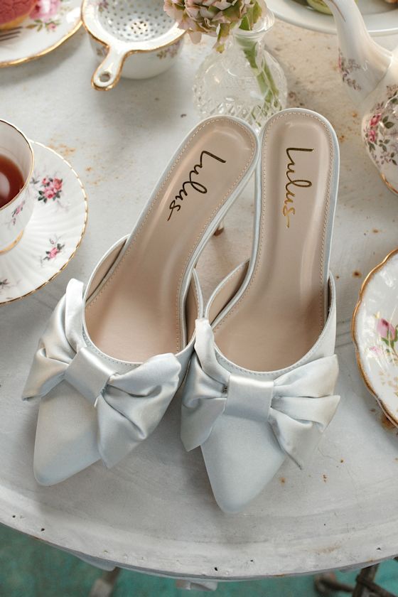 Lyle Light Blue Satin Pointed-Toe Mules 1