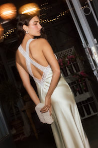 Camara Pale Yellow Satin Lace Slip Midi Dress 1