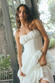 Aspen Ivory Plisse Strapless Bustier Midi Dress 6