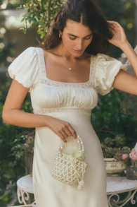 Nicolette White Pearl Crossbody Bucket Bag 1