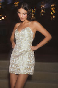 Lucille Light Yellow Floral Jacquard Lace-Up Mini Dress 6