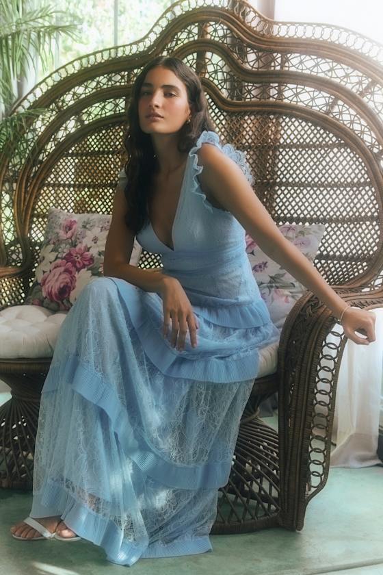 Marvelous Darling Powder Blue Lace Ruffled Tiered Maxi Dress 1