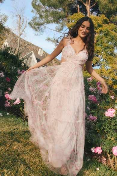 strapless open back dress A-line Tea-length Pink Wedding Dresses with 3D Flowers – loveangeldress main image 0
