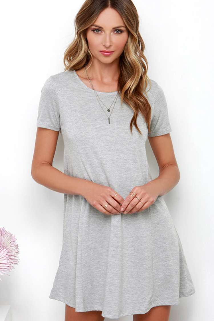 grey knit swing dress Heather - Grey Dress - Short Sleeve Dress - $78.00 Black dress