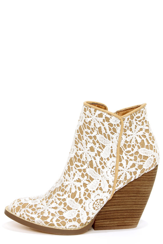 white lace ankle boots