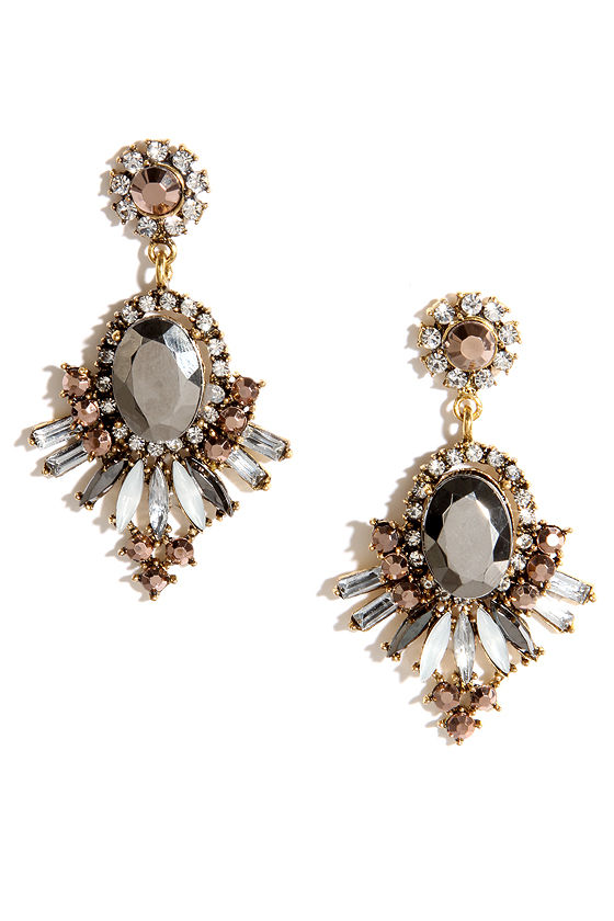 Lovely Grey Earrings Rhinestone Earrings Statement Earrings 17.00