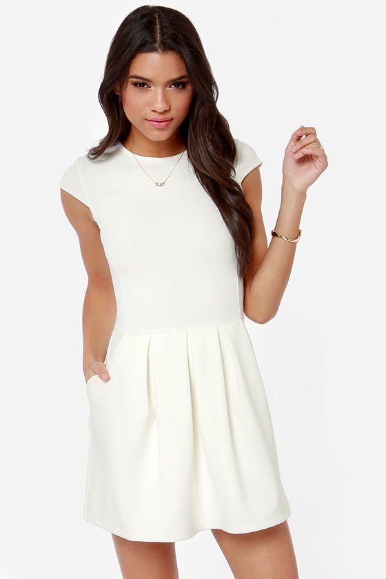 Black Swan Lily Ivory Dress Pleated Dress White Dress Skater
