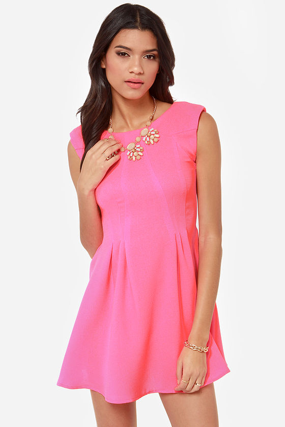 Cute Pink Dress Skater Dress Neon Pink Dress 48.00 Lulus
