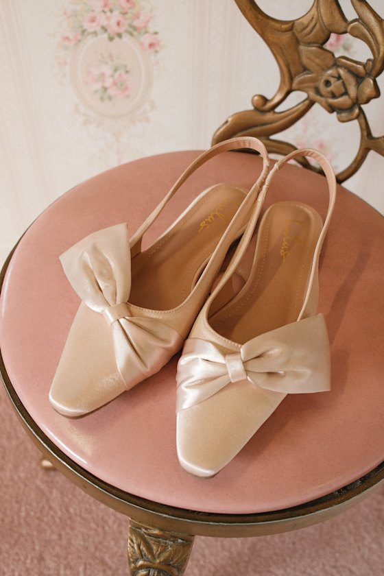 Kyleigh Champagne Satin Bow Slingback Flats 1