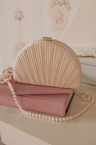 Pleat Perfection Champagne Satin Pleated Hard Clutch 1