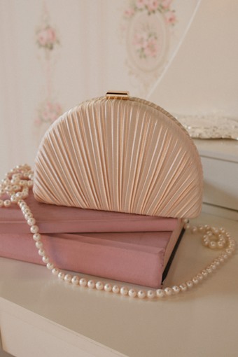 Pleat Perfection Champagne Satin Pleated Hard Clutch 1