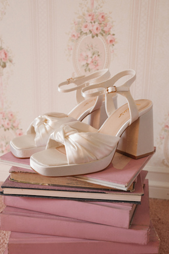 Remie White Satin Knotted Platform High Heel Sandals 5