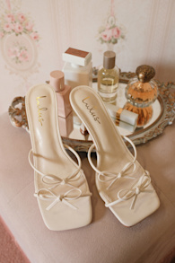 Serinda White Strappy Bow High Heel Slide Sandals 1