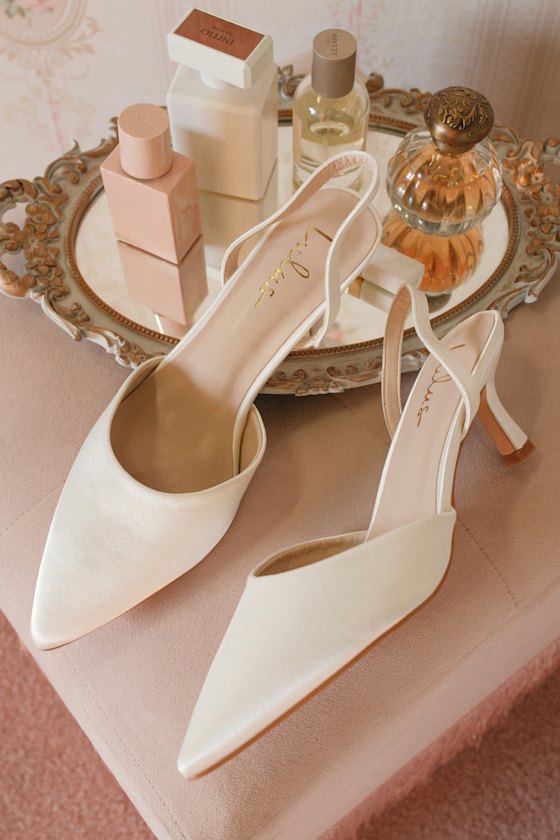 Leith White Satin Kitten Heel Slingback Pumps 6