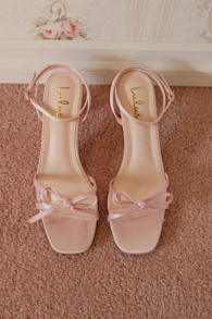 Rezzy Pink Satin Bow Ankle Strap High Heel Sandals 1