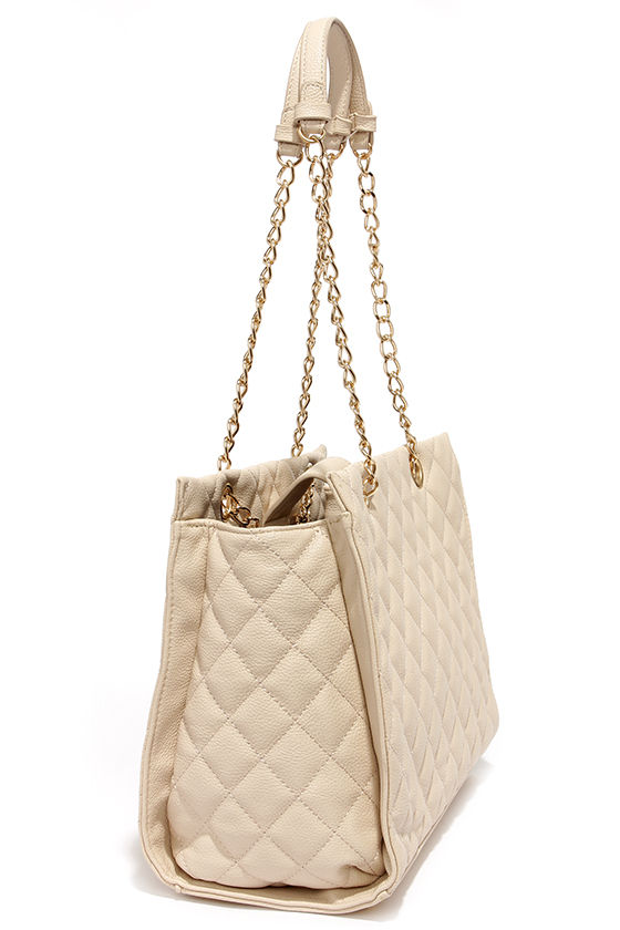 Chic Light Beige Handbag - Quilted Purse - Vegan Leather Purse - $53.00