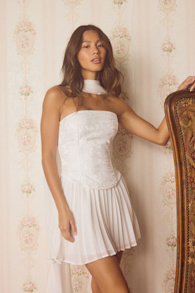 Laubrey White Floral Jacquard Mini Dress and Scarf Set 6