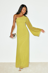 Elizabeth Lime Green One-Shoulder Bell Sleeve Maxi Dress 1